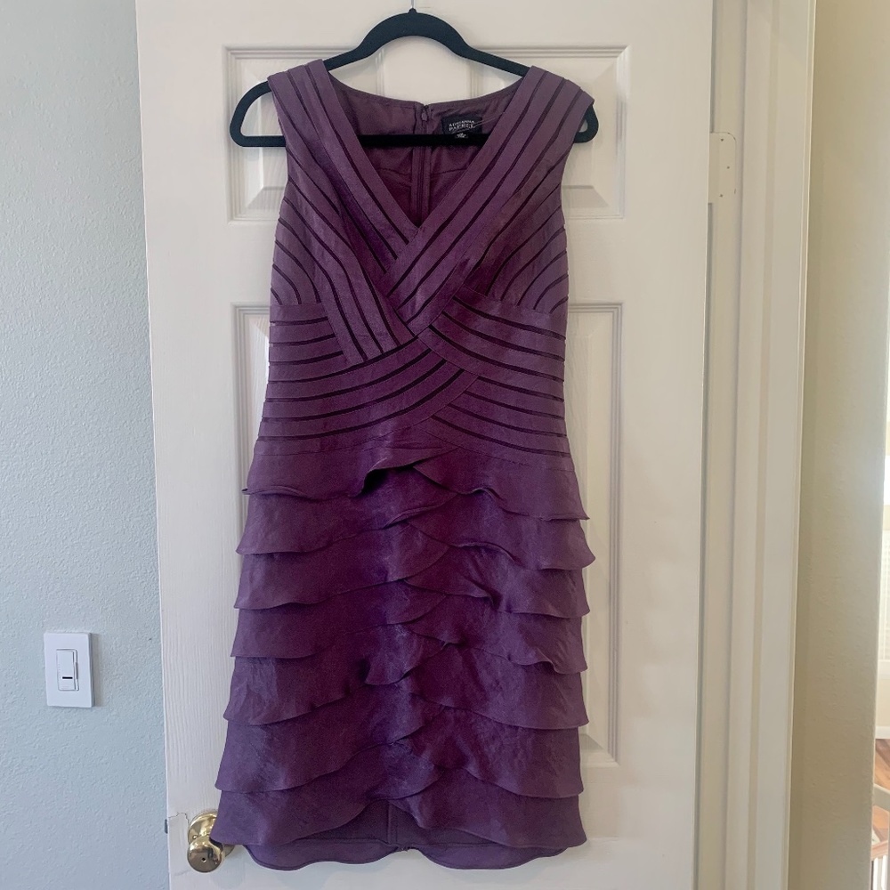 Beautiful Adrianna Papell purple ruffle tiered dress size 12